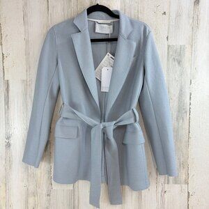 Harris Wharf London Wool Blue Coat Jacket Belted Blazer Sz 42 US 6 Medium NWT